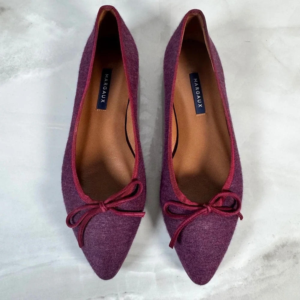 Margaux The Pointe Ballet Flat Purple Fabric Leather Sole Handmade‎ Quiet Luxury